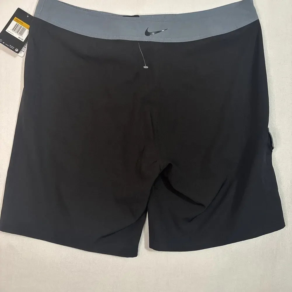 Nike Men’s Black And Steel Blue 9-inch Board Shorts/Swim Trunks Size 36